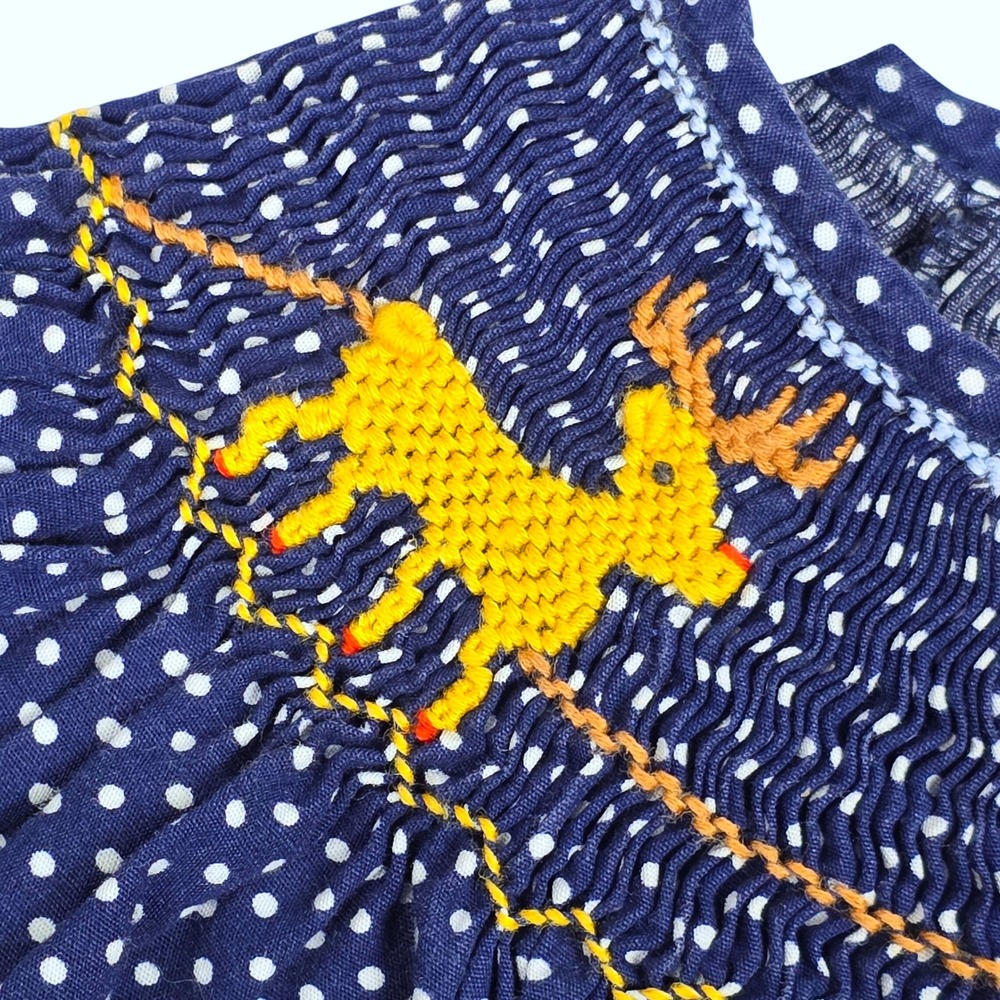 Mom & Me Girls Smocked Christmas Dress Polka Dot Santa Reindeer 18 Mos Boutique - Picture 13 of 15